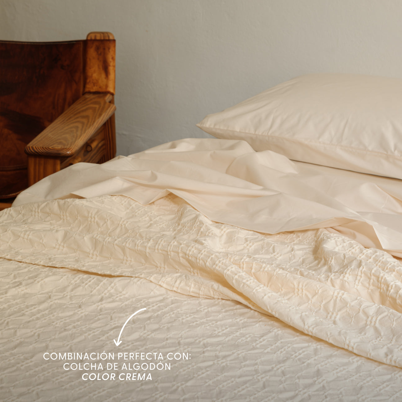 Juego de sábanas de algodón percal
- Cama 90cm- Crema- Percal - Dalfilo